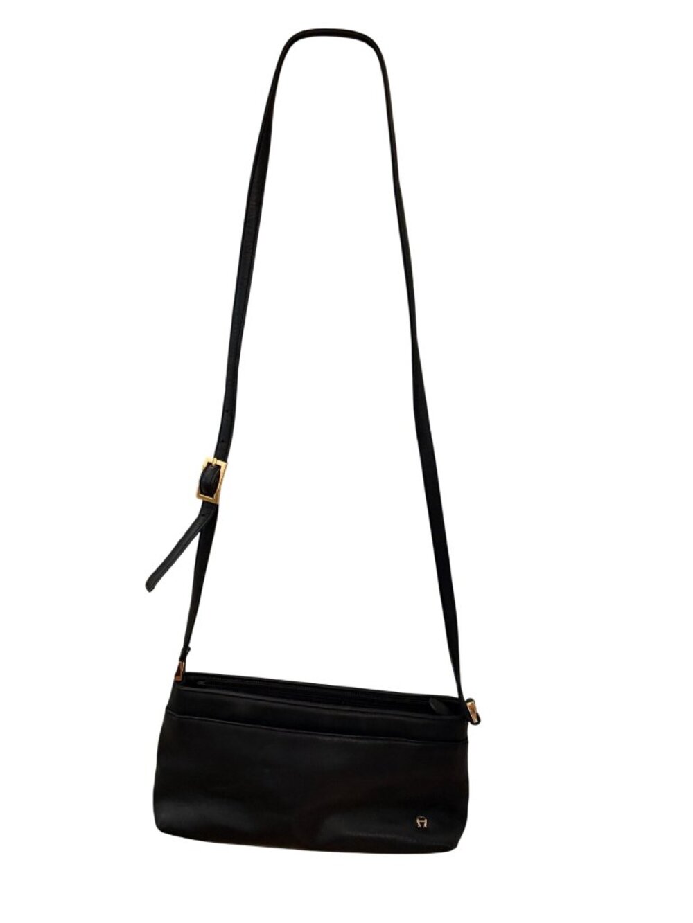 Etienne Aigner Black Leather Crossbody Bag Gold Hardware Shoulder Purse